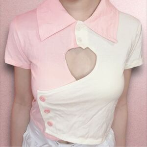 Y2K Pastel Macaron Colorblock Cut Out Collared T-Shirt Size Small
